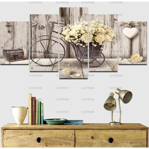 Home Wall Decoration Painting White Rose Flower Poster In Toy Car Decoration In Bedroom Living Room Canvas Painting Hd Printing