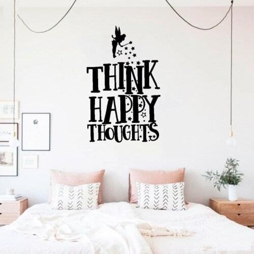 Vinyl Wall Decals Girls Think Happy Thoughts Wall Decorations Living Room Inspired Quotes Wall Sticker Modern Poster MuralLY1639
