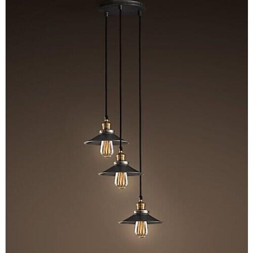 3-arm vintage edison chandelier brass E26/E27 holder home decoration 110V/220V metal shade factory aged iron black finished