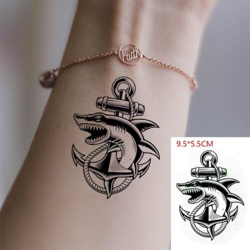 Waterproof Temporary Tattoo Sticker Shark Big Fish Anchor Sea Animal Body Art Flash Tattoo Fake Tattoo for Women Men