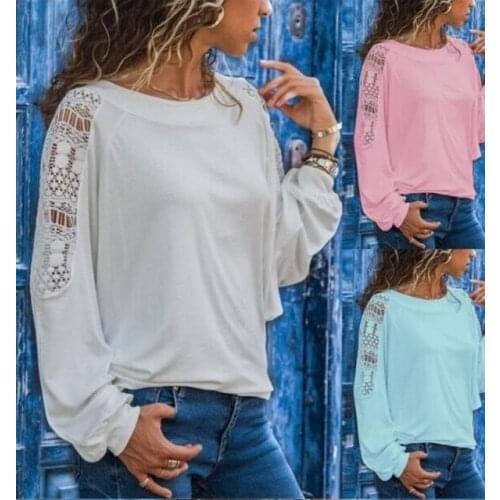 Womens Hollow Out Long Sleeve Tops Ladies Casual Round Neck Blouse Shirt New