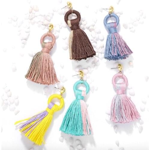 Multi Colors Tassel Earrings for Women Handmade Bohemia Ethnic Statement Hoop Stud Earrings Hand-woven Fashion Female Jewelry