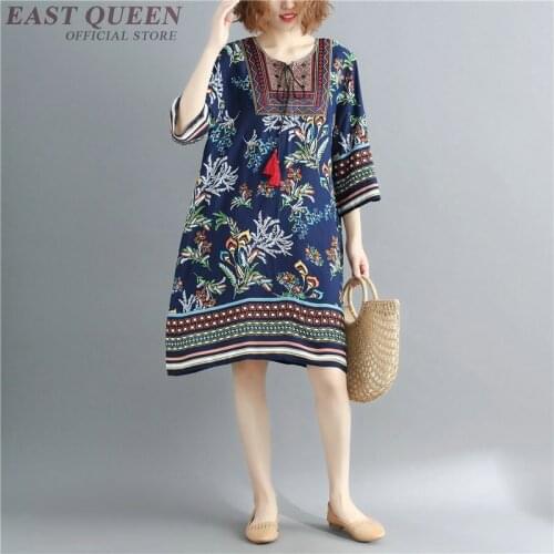 Beach Robe Vintage Femme Bohemian Dresses Summer 2019 Holiday Mexican Print Loose Casual Dresses For Women 2019 AA4847