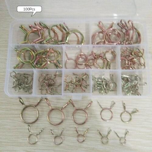 100pcs Hose Clamp High Quality Zinc Plated Spring Clips Gear Hose Fuel Line Clamp for Boats ATVs Motorcycles with Storage Box