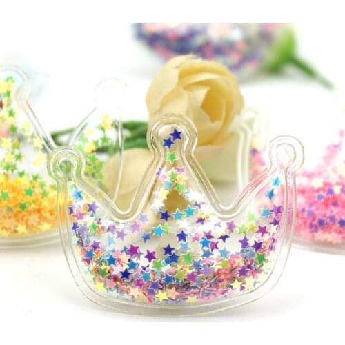 12Pcs 5.3*4cm PVC Crown Transparent Bling bling Flowing Appliques for Kids BB clip and DIY headwear Accessories wholesale
