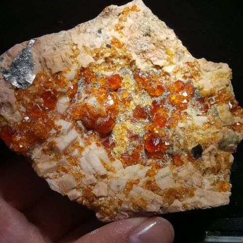 157g.Rare natural garnet crystal hexagonal point feldspar mica brass multi mineral crystal symbiotic halo energy healing