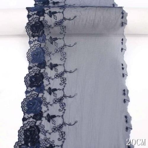 2Yards Dark Blue Flowers Tulle Mesh Embroidery Lace Trim Handmade DIY Needlework Sewing Doll Dress Sofa Table Clothing Material