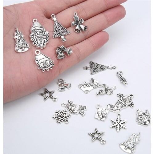 20pcs Random Christmas Charms Lot Bulk For Bracelet Antique Silver Color Metal Halloween Charm Pendants Craft Diy Jewelry Making