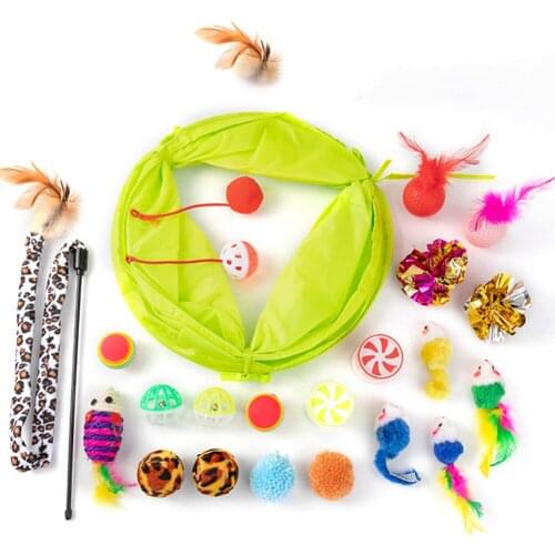 21 Peces/Set Of Cat Toys Funny Feather Cat Stick Bell Ball Plush Mouse Foldable Tunnel Pet Cat Interactive Game Supplies Toy
