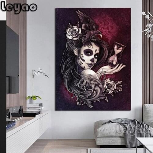 5D Diamond Painting Full Drill Square Skull Girl With Sand Timer Diamond Embroidery Girl Cross Stitch Sale Handicraft Art Hobby