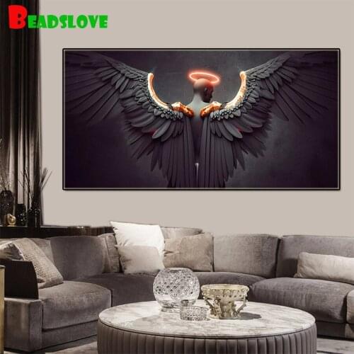 5D DIY Diamond Painting Fantasy art angel black wings Full Square Round Drill Embroidery Cross Stitch 5D icon gift Home Decor