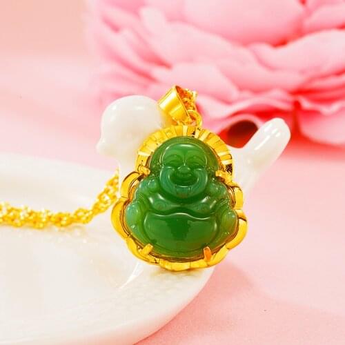 Blessing Indian Prayer Buddha Buddhist Pendant Necklaces for women 24K gold rhinestone Mantra Gold choker Wish christmas gifts