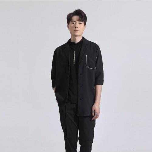 British personality casual suit mans five-sleeve shirt mens summer suit