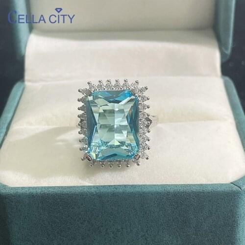 Cellacity Womens Jewelry 925 Sterling Silver Rings with blue sapphire Gemstones 5A zircon for charm lady wedding party gift