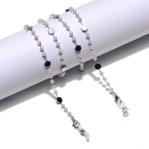 2021 Geometric Pearl Stainless Steel Chain Sunglasses Chain Silver Color Anti Slip Mask Chain Holder Jewelry