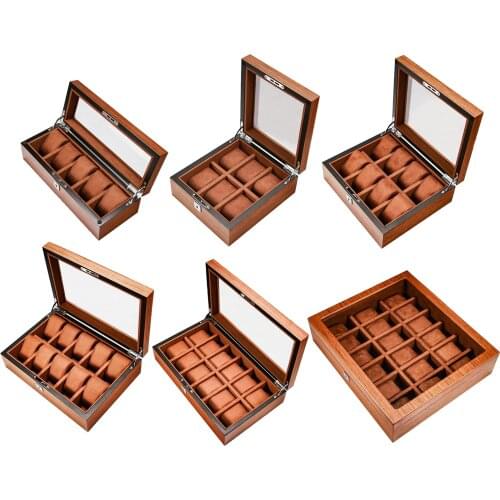 Multi Slot Wood Box Watch Display Case Glass Top Jewelry Storage Organizer Gifts