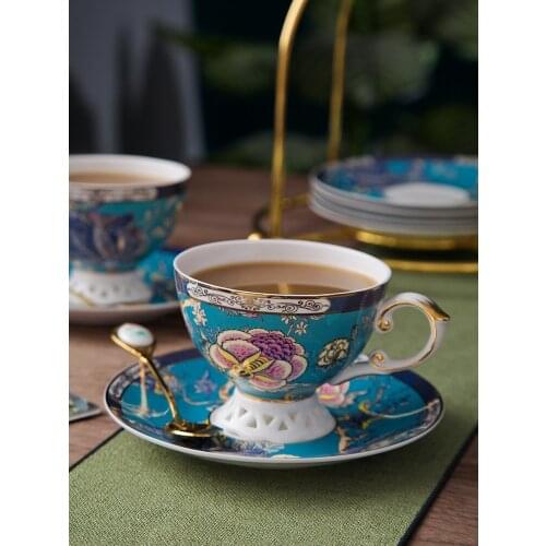 European Style Home Bone China Coffee Mug Saucer Set The Court Wind Retro Ceramic Small Luxury British Afternoon Teacup Dish Set