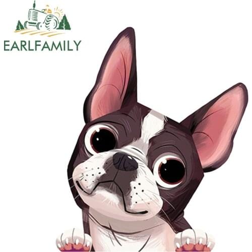 EARLFAMILY 13cm x 11.1cm Boston Terrier Car Window Sticker Decal Cartoon Animal Car Stickers Waterproof Car Styling Accessories