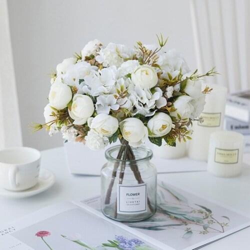 1 Bouquet Artificial Flowers Peony Tea Rose Camellia Silk Ball Blooming Fake Flower for DIY Living Room Home Wedding Decoration