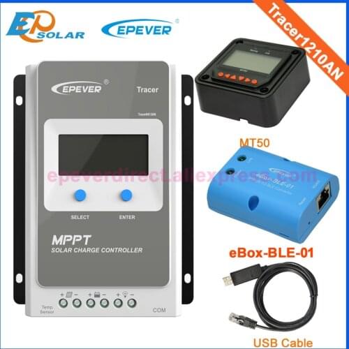 Battery charge controller mppt 10A 10amps EPEVER EPsolar 12V 24V solar panels system Tracer1210AN MT50 BLE and USB cable