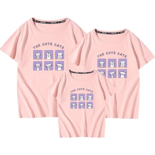 Summer Family T Shirt Short Sleeve Baby Streetwear Kawaii Cartoons Print Cotton Casual Parents Loose Harajuku Children Cute