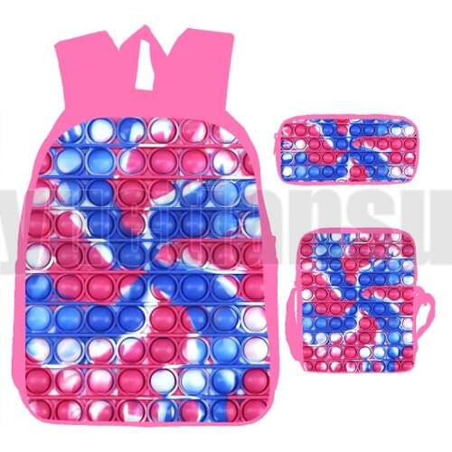 Mochila 3 Pcs/Set Anime POP It Backpacks Pop Fidget Bag 3D Printed Family Game Pink Rainbow Push Bubble Back To School Bookbag