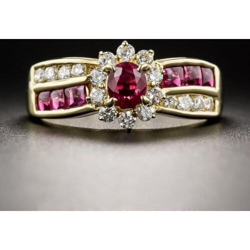 Fashion Flower Shape Rings Wedding White and Red Zircon Ring Dazzling Full Drill Engagement Jewelry Ring Love Gifts