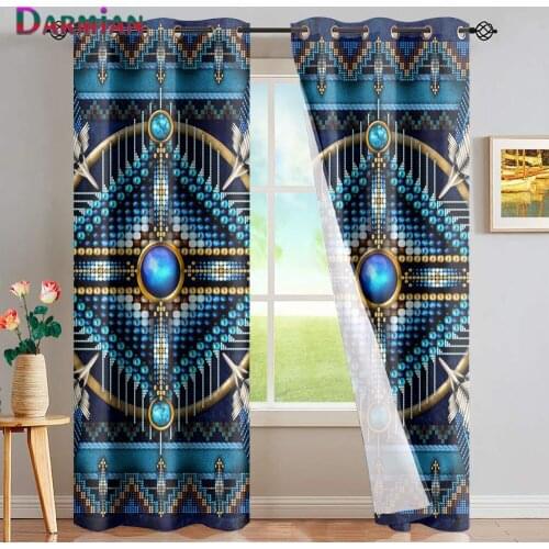 DARMIAN Fashion Blue Tribe Artwork Pattern Window Curtain Living Room Sunblind Bedroom Blackout Curtains Premium Home Decoration
