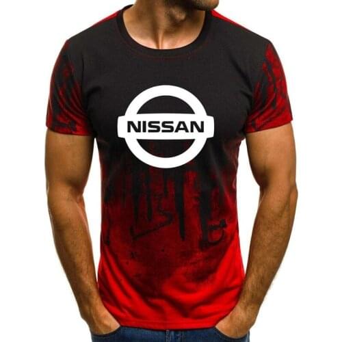 2021 New Summer Mens T-Shirt Nissan Car Logo Printed Mens short sleeve Gradient Casual Light Short sleeve O-neck T-Shirt Tops