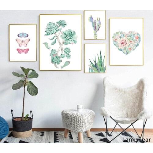 Cactus Flowers Butterfly Wall Art Canvas Posters and Prints Painting Nordic Style Plants Picture for Living Room Home Decor