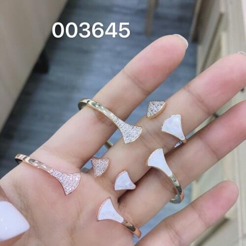 TIRIM 2020 NEW Trendy Petaloid Bangle Ring for Women Abalone Shell Zirconia Wedding Engage Bracelet Set Dubai Jewelry