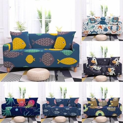 New 1/2/3/4 Seaters Cartoons Fish Octopus Fox Sofa Covers For Living Room Stretch Home Sofa Removable Protective Cover Slipcover