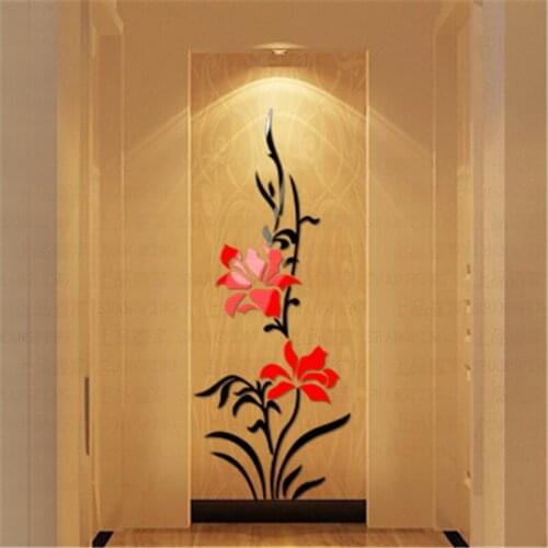Wholesale 2016 new Creative orchids 3d stereo acrylic crystal wall sticker living room entrance hallway home decorative stickers