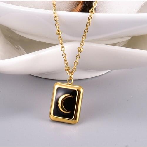 Stainless Steel Gold Baroque Moon Pendant Necklace Minimalist Rectangle Vintage Gold Crescent Necklaces Jewelry Gift For Him