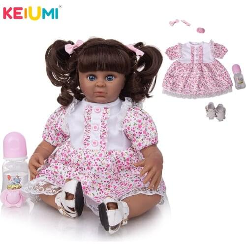 KEIUMI 20Inch Lovely Pasted Wig Hair Reborn Baby Girl Crush Flower Skirt Soft Touch Bebe Reborn For Childrens Gift