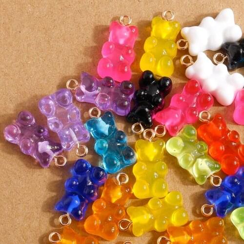 20pcs 11*22mm 11 Colors Cartoon Bear Charms for Jewelry Making Resin Animal Charms Pendants Fit Necklaces Earrings DIY Crafts