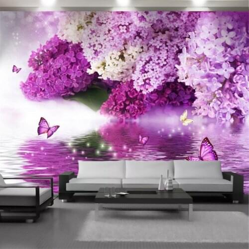 Romantic 3d Flower Wallpaper Wall Papers Dreamy Purple Floral Butterfly Living Room Bedroom Home Decor Painting Mural Wallpaper