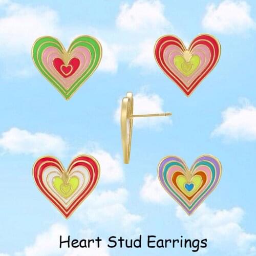 2000s Aesthetic Copper Rainbow Heart Stud Earrings For Women Y2K Jewelry Vintage Harajuku Earrings Egirl Fashion Friends Gifts