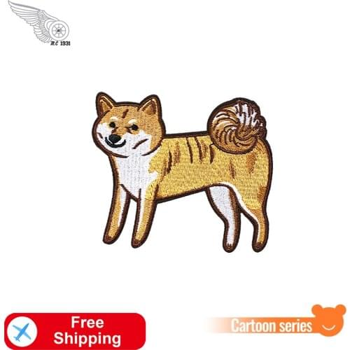 Shiba Dog Cute Patches Iron on for Clothes Diy Embroidery Badges Cartoon Shirts Jackets Custom Applique Twill Fabric Stickers
