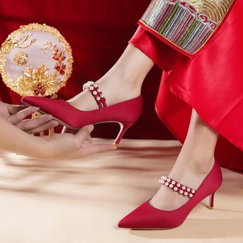 Wedding Shoes Wedding Dress Two Wear 2021 New Bride Shoes Wine Red Strap High Heels Are Not Tired Feet Can Be Worn Everyday