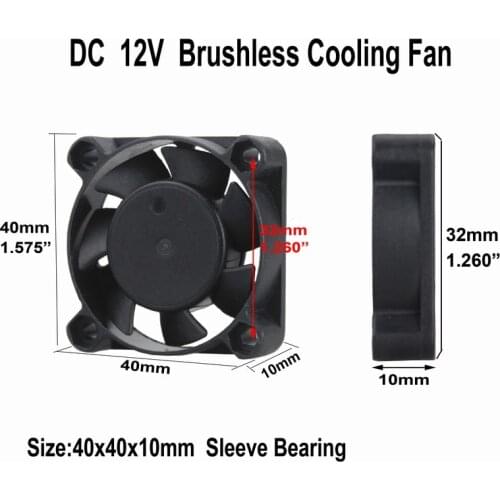 Gdstime 3D Printer Fan 40mm x 10mm 2Pin DC Motor Brushless PC Cooling Fan 12V 4cm 4010 Cooler 100cm Wire 1M 40x40x10mm