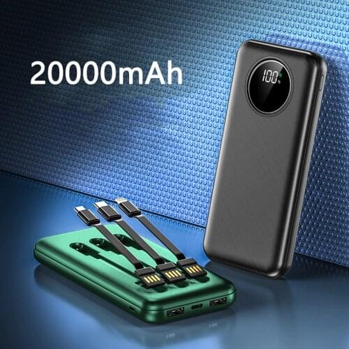 20000mAh 10000mAh Power Bank Built in Cable Powerbank External Battery Portable Charger For iPhone 12 X Xiaomi Samsung Poverbank