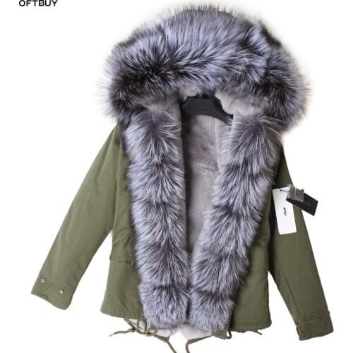 Real Fur Coat Brand 2020 Winter Jacket Women Natural Fox Fur Collar Faux Liner Army Green Parka New Fashion Christmas Clothes