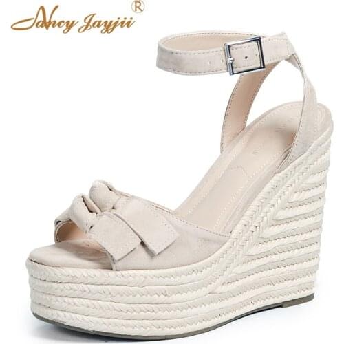 2019 Bow Butterfly-knot Summer Famous Brand Wedges Sandals Ladies Shoes Woman Platform Ankle Strap Shoes Casual Dress Size 11