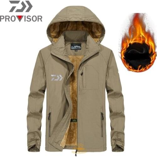 Winter DAIWA Fishing Clothes Mens Thickening and Fleece Hooded Fishing Jacket Outdoor Mountaineering Plus Size Fishing Jacket