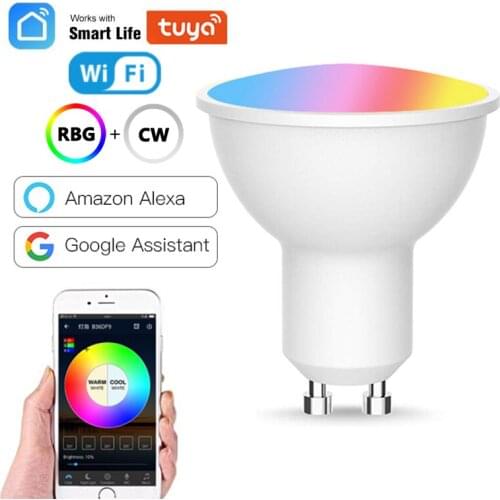 1-5Pcs New GU10 Smart RGB+CW Bulb Wireless WiFi Light App Smart Home Automation Compatible With Alexa Google Home