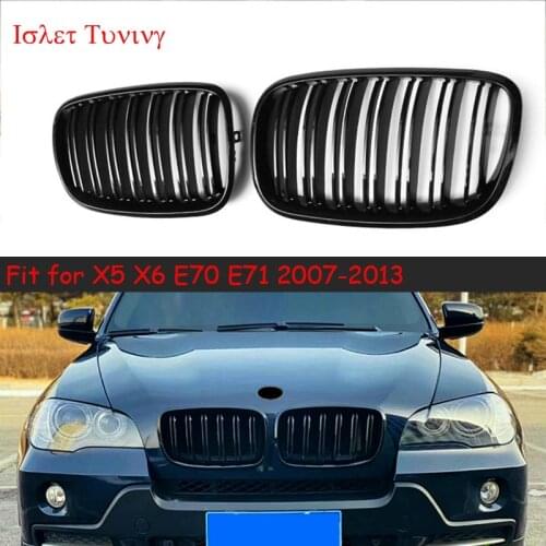 1Pair E70 Front Mumper Mesh Grills for BMW X5 X6 E70 E71 2007-2013 Front Racing Kidney Grill Gloss Black