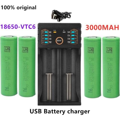 100% new original 3.7V 3000 mAh Li ion 18650 battery for SONY US18650 vtc6 3000 mah 18650 battery 3.7V +1 pcs USB charger