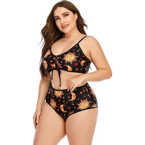 2021 Womans Plus Size Swimsuit Suit Sexy Bikini Split Two-Piece Beachwear Tight High-Cut Swimwear for Fat Female Ropa Mujer