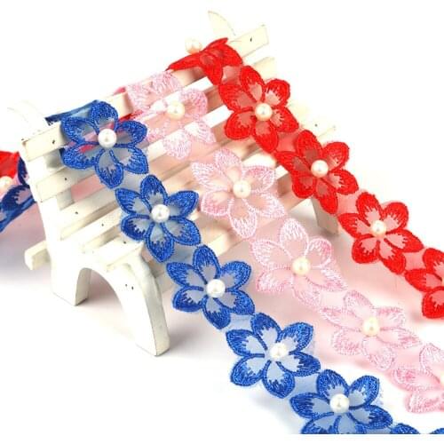 28pcs Pearl Flower Organza Lace For Dress Ribbon Lace Trim Knitting Wedding Embroidered DIY Patchwork Sewing Supplies Craft